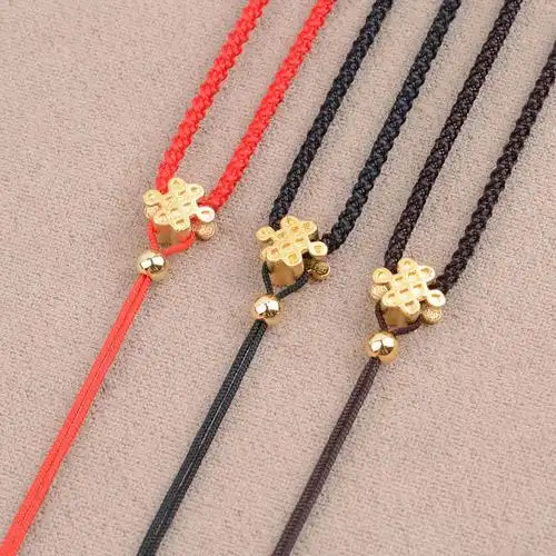 男女细款手编挂脖项链吊坠挂绳红黑玉石黄金玉绳