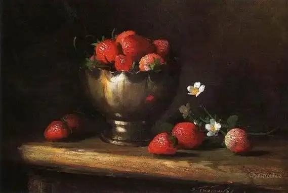 他的静物油画光影与质感极佳