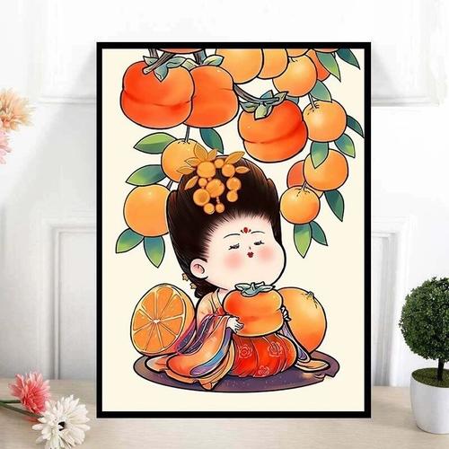 事事如意钻石画2024新款胖贵妃柿子点钻十字绣客厅卧室满钻简单绣