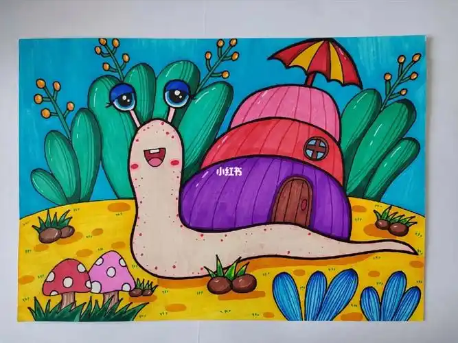 马克笔手绘动漫儿童画简单创意美术课程小蜗牛#儿童画  #马克笔手绘