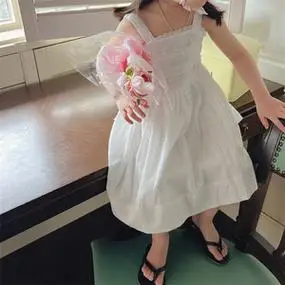 女童韩版蕾丝花边吊带裙夏季儿童小女孩甜美洋气白色公主风连衣裙