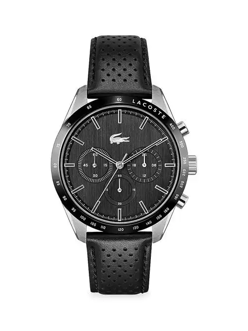 lacoste club stainless steel chronograph leather strap watch in