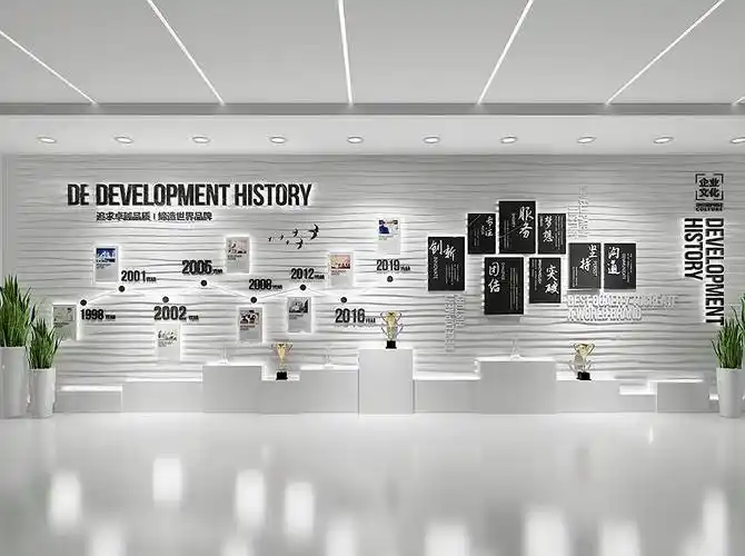 公司形象墙设计中标志只有几个字和一个图形组成,内容看似简单,但是却