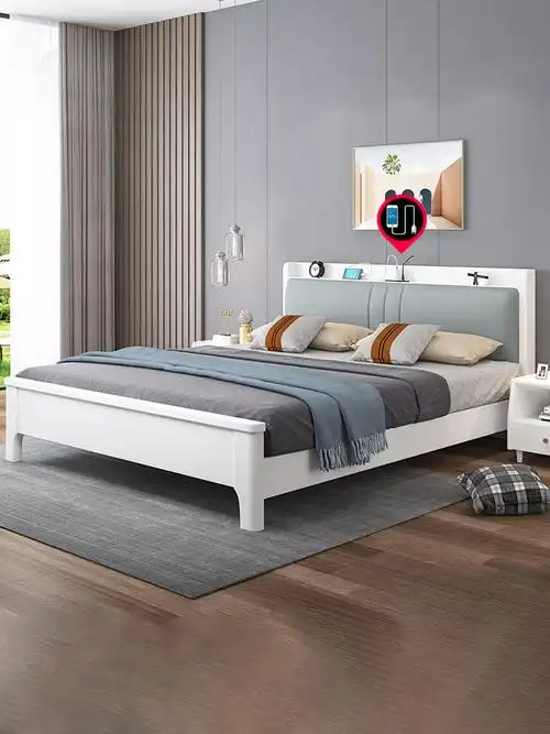 实木床白色主卧现代简约北欧风格1.8米气压床1.35m单双人床轻奢床