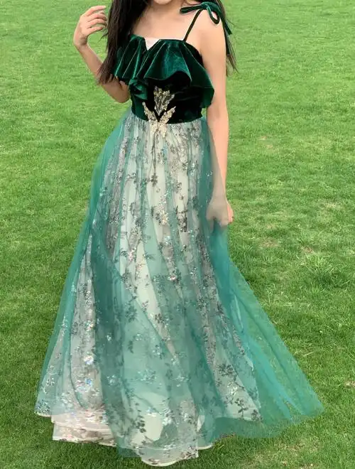 平价礼服78148r墨绿丝绒礼服