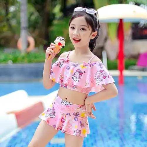 儿童泳衣夏季女童分体公主裙式小中大童可爱宝宝泳裤泡温泉游泳衣
