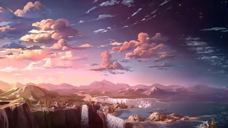 动漫风景河流瀑布壁纸壁纸