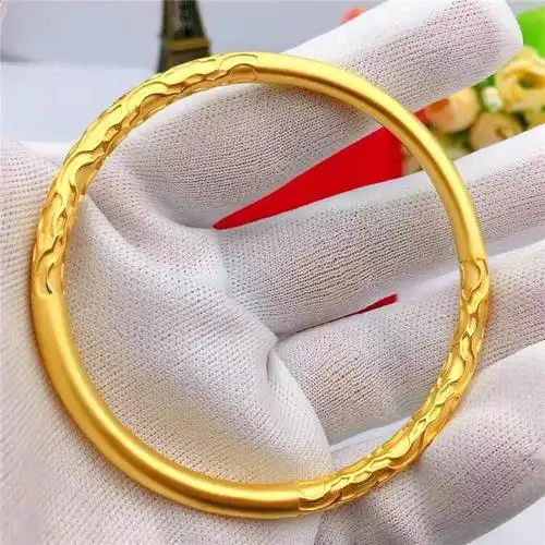 古法镯子传承饰品女手环久不掉色越南沙金卷草纹厚壁手镯送礼物