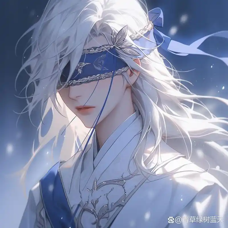 白发蒙眼动漫男头|古风头像|男生头像