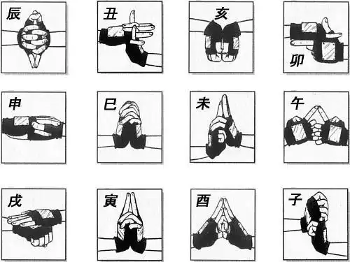 记载了九字真言即"临,兵,斗,者,皆,阵,列,前,行"并有了明确的结印手势