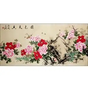 写意国画花鸟 手绘真迹 牡丹图国色天香四尺横幅画芯138cm*68cm