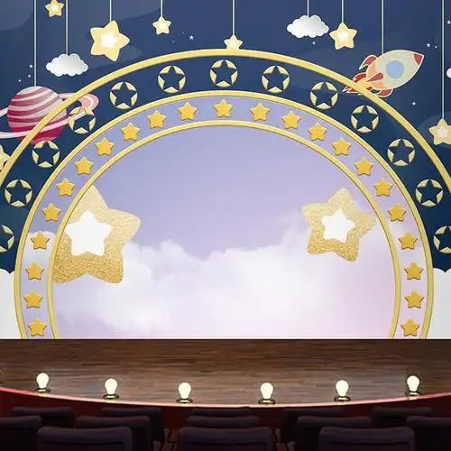 3d卡通儿童房舞蹈室舞台背景墙纸培训教育中心前台幼儿园