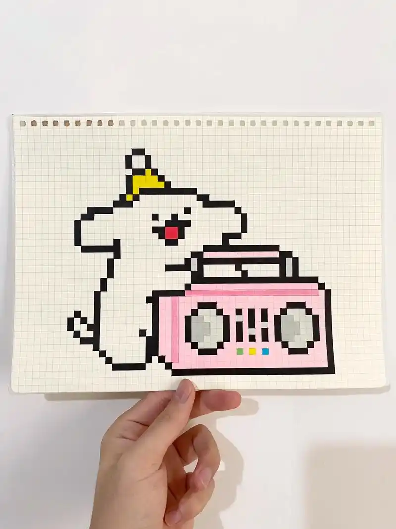 像素画:线条小狗99.网格本大小:a4 图纸:94小狗环岛日 - 抖音