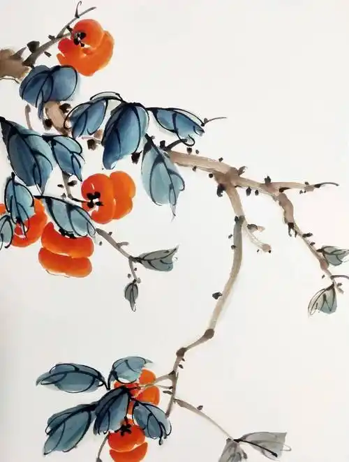 【国画教程】写意《柿柿如意》教学示范_柿子_变化_叶子