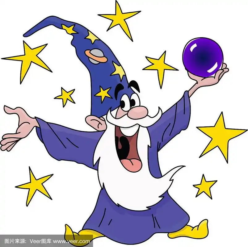 卡通魔术师手里拿着一个水晶球矢量插图