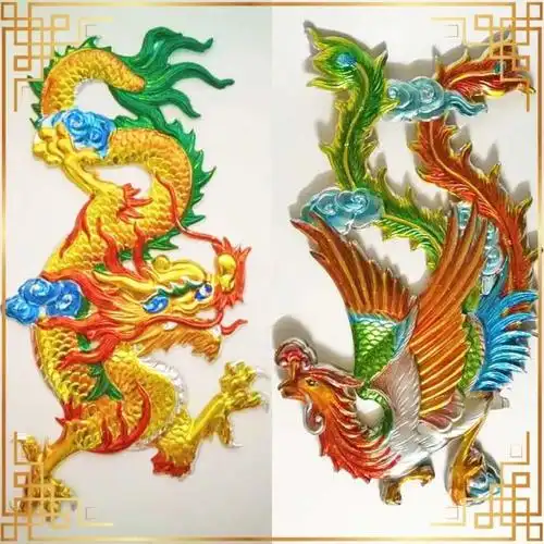 拜神纸扎龙凤用品 彩色塑料镀金龙凤 龙凤配件吸塑对龙对凤纸扎