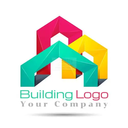彩色立体低多边形建筑logo矢量素材