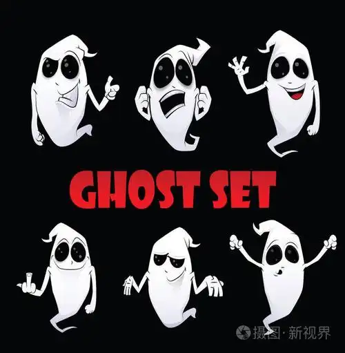 矢量鬼表情符号集.可爱的卡通万圣节图释