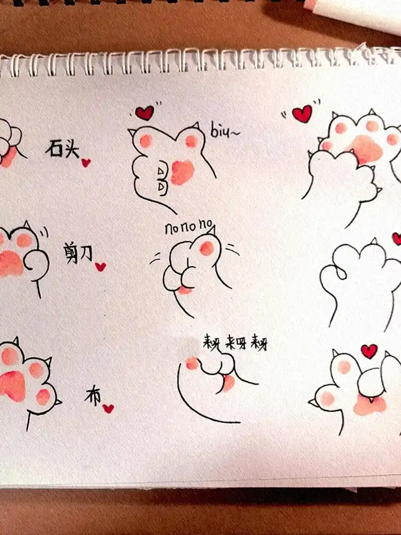 画了一堆小猫爪(可爱的不要不要的) 简笔画猫爪