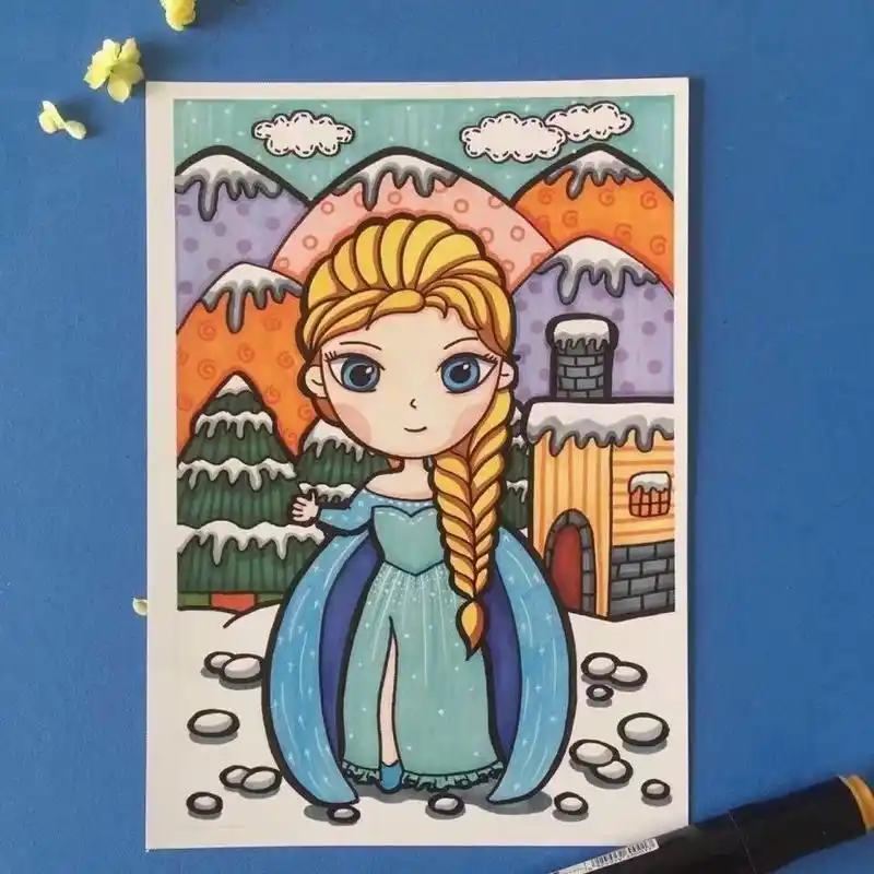 漂亮的马克笔画 临摹卡还挺好看,高清[亲吻]