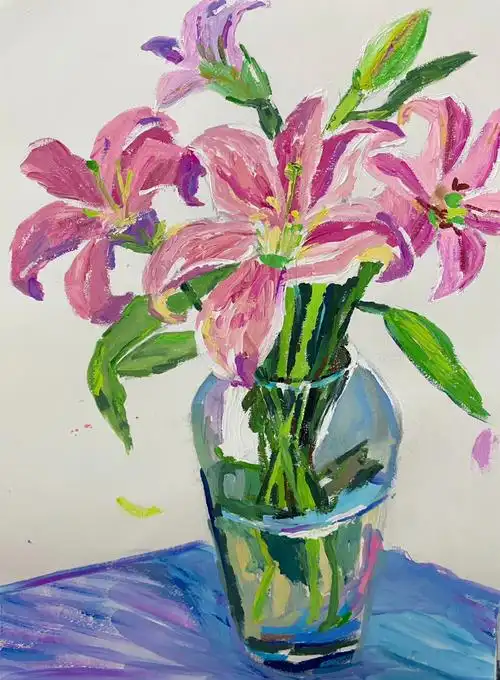 水粉静物百合花练习