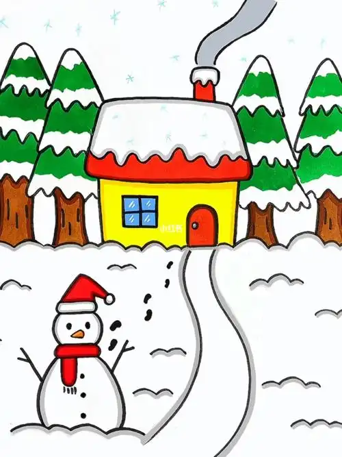 一起来画冬天的小房子吧,这样画简单又好看#简笔画  #画个简笔画