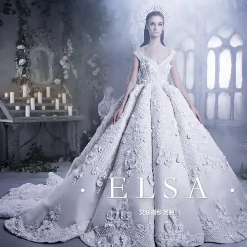 宫廷复古梦幻公主蓬蓬婚纱一字奢华水钻巴洛克大拖尾婚纱