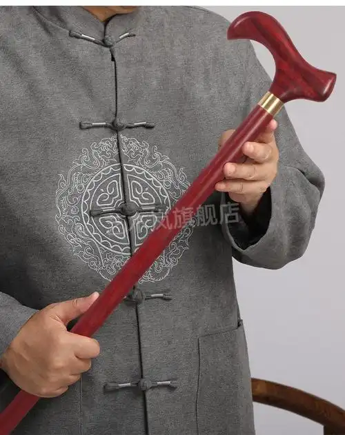 老年人拐杖檀木 实木拐杖老人木质拐棍手杖紫檀木老年人轻便防滑扶手