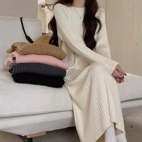 胖mm大码女装2024新款春秋慵懒风中长款连衣裙配大衣过膝打底裙 - 17