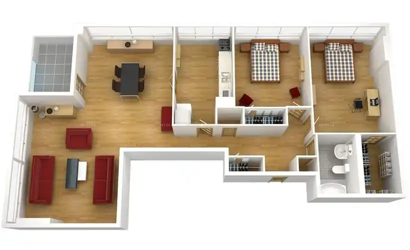 2022最新120平米农村独栋别墅3d户型图欣赏