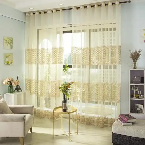包邮窗帘新品高档水溶高密彩线绣花纱帘欧式客厅卧室窗纱定做