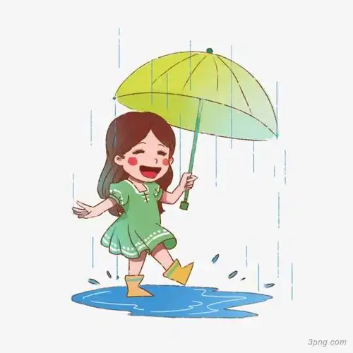 雨中打伞玩耍的小女孩png素材透明免抠图片-卡通手绘