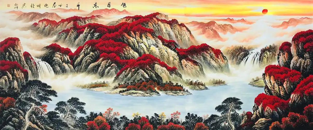 张兆明彩墨画旭日东升