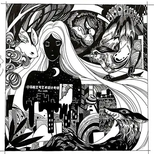 黑白装饰画图形创意完整示范