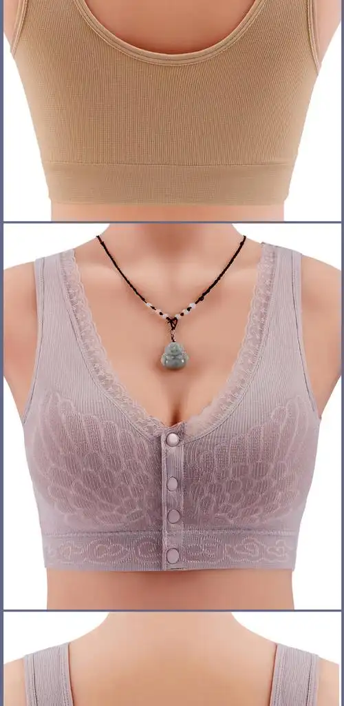 σο妈妈内衣文胸中年妇女老年人女背心式前扣大码乳胶文胸无钢圈胸罩