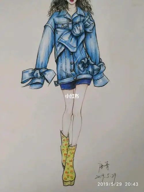 时装画服装设计效果图彩铅手绘
