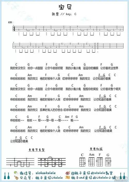 桃子鱼仔版 张悬《宝贝》尤克里里弹唱谱