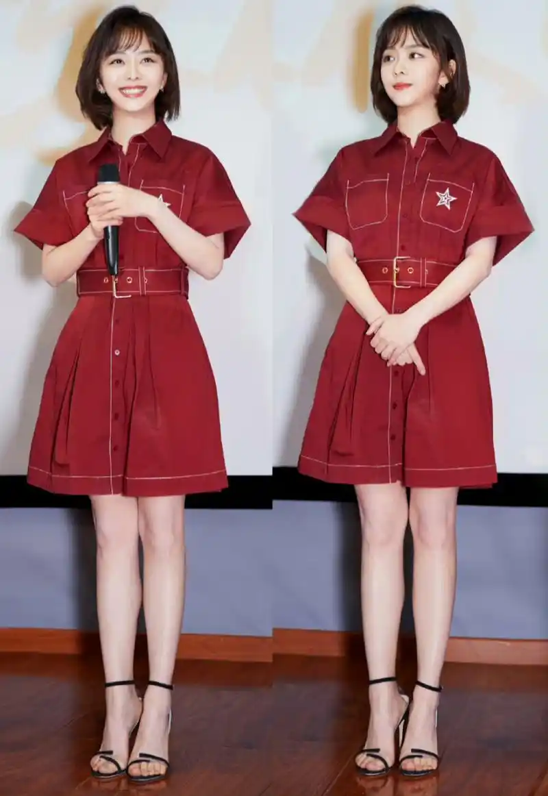 谭松韵# 黑色一字带高跟鞋