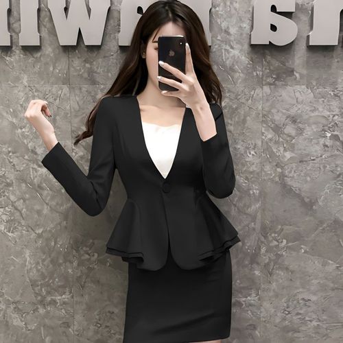 职业西装套装女装两件套时尚气质2022新款前台美容院正装工作服女