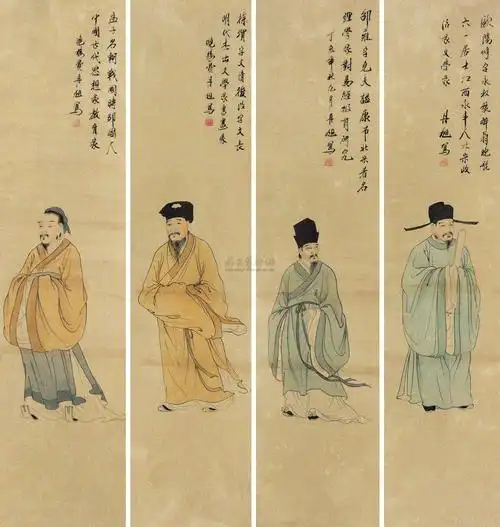 0063古代人物镜片四屏纸本