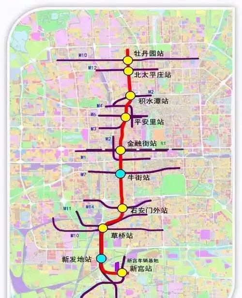 北京地铁19号线南起丰台区新宫站经西城区北至海淀区牡丹园站