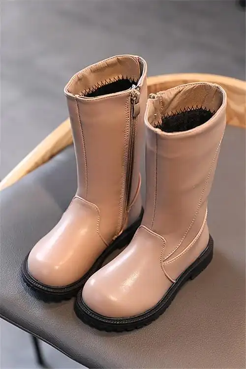 女童高筒靴20年秋冬新款儿童英伦风二棉长筒靴女孩加绒过膝靴子