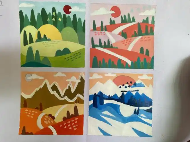 色彩构成春夏秋冬水粉