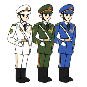 矢量手绘卡通解放军海陆空三军人物