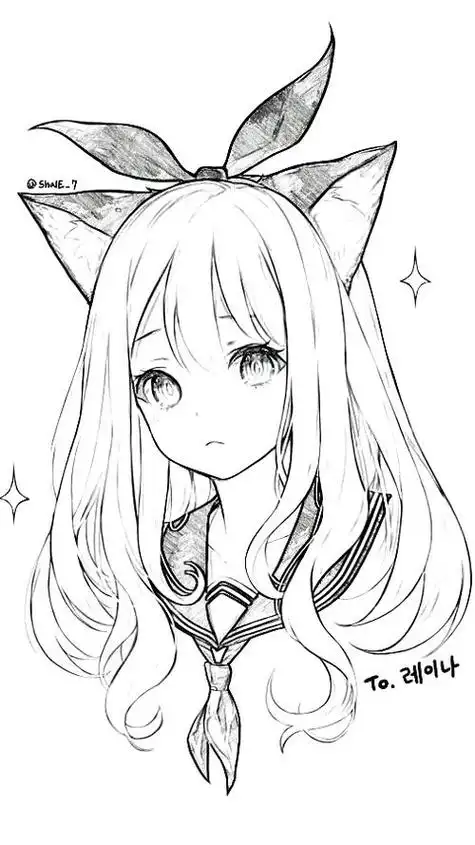 简笔画 线稿 黑白配 动漫 唯美 壁纸 插画 头像 可爱 唯美 二次元 美