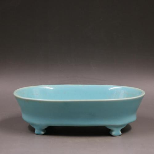 宋代汝窑青釉四足洗水仙盆仿出土文物古瓷器古玩古董收藏复古摆件