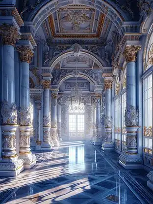 华丽欧式宫殿内部插画素材