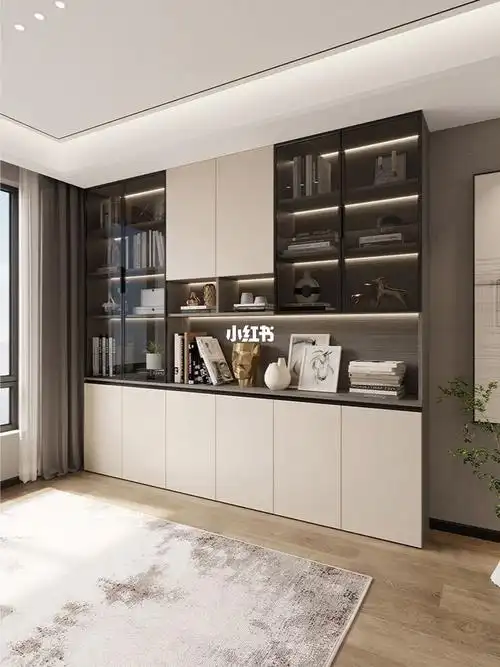 超大满墙书柜展示柜 现代轻奢风格设计