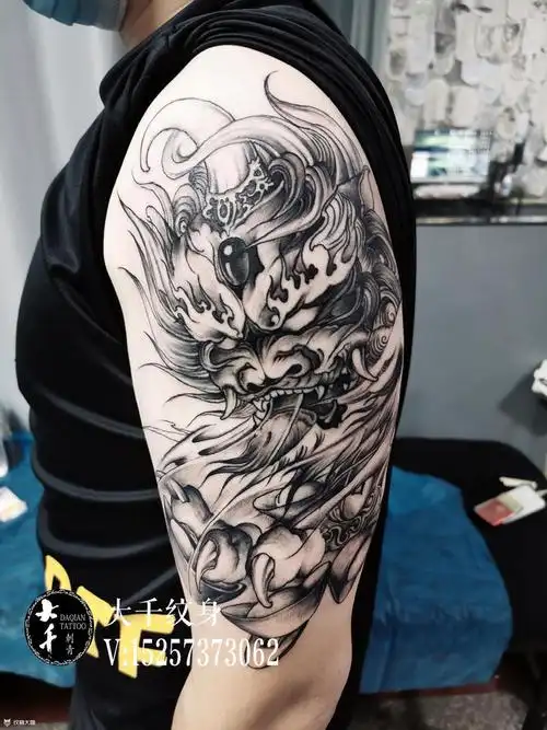 半臂貔貅_纹身图案手稿图片_许转运的纹身作品集