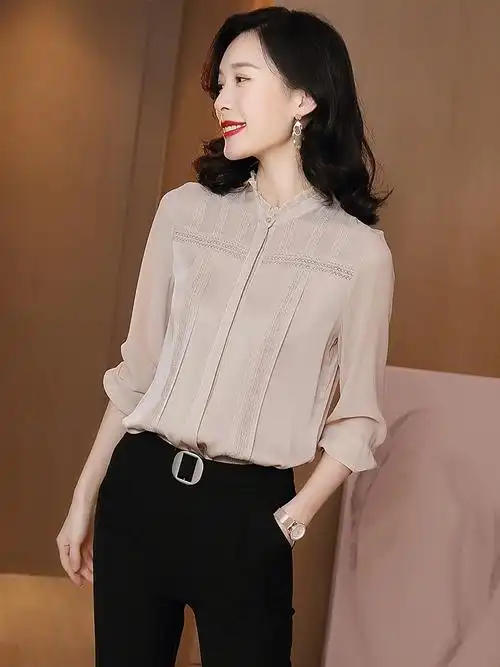 真丝衬衫女士长袖2020春新款衬衣欧货小衫高档洋气杭州桑蚕丝上衣